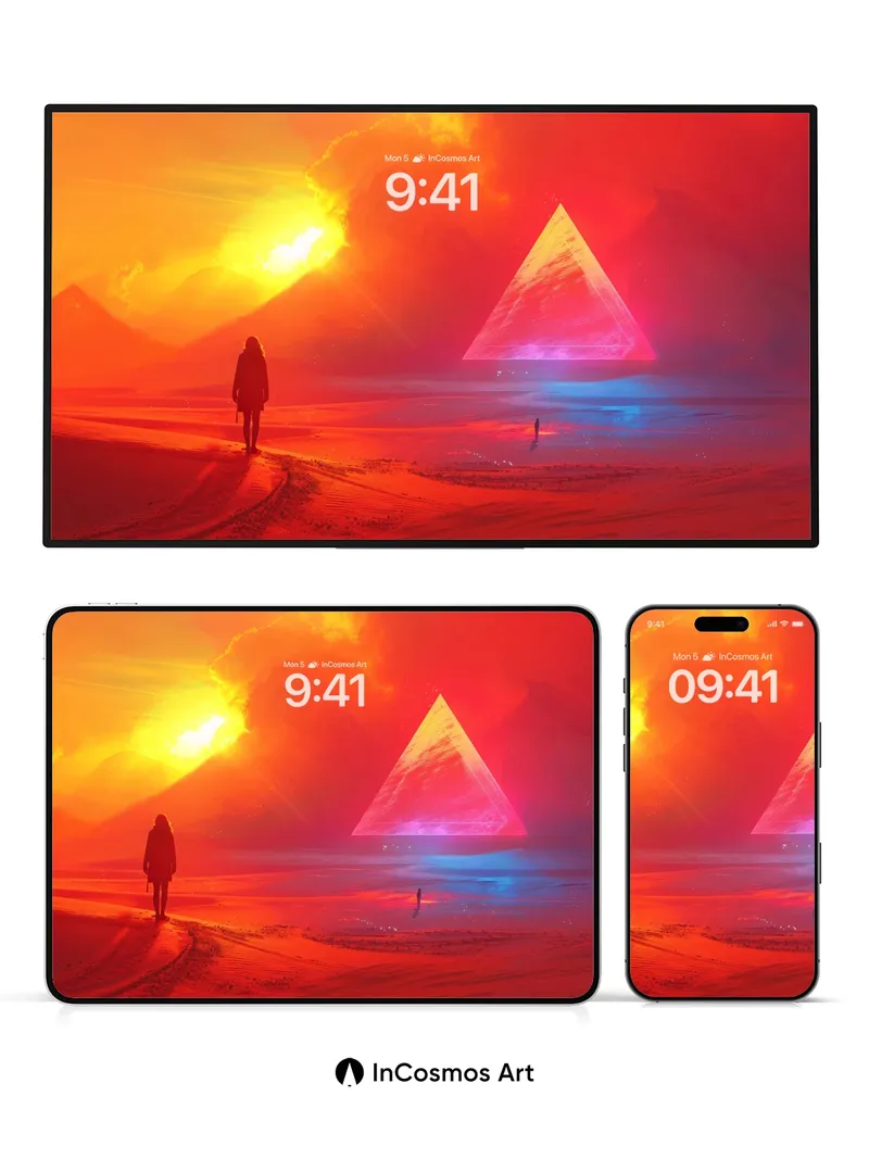 Neon Mirage Wallpaper with Glowing Pyramid