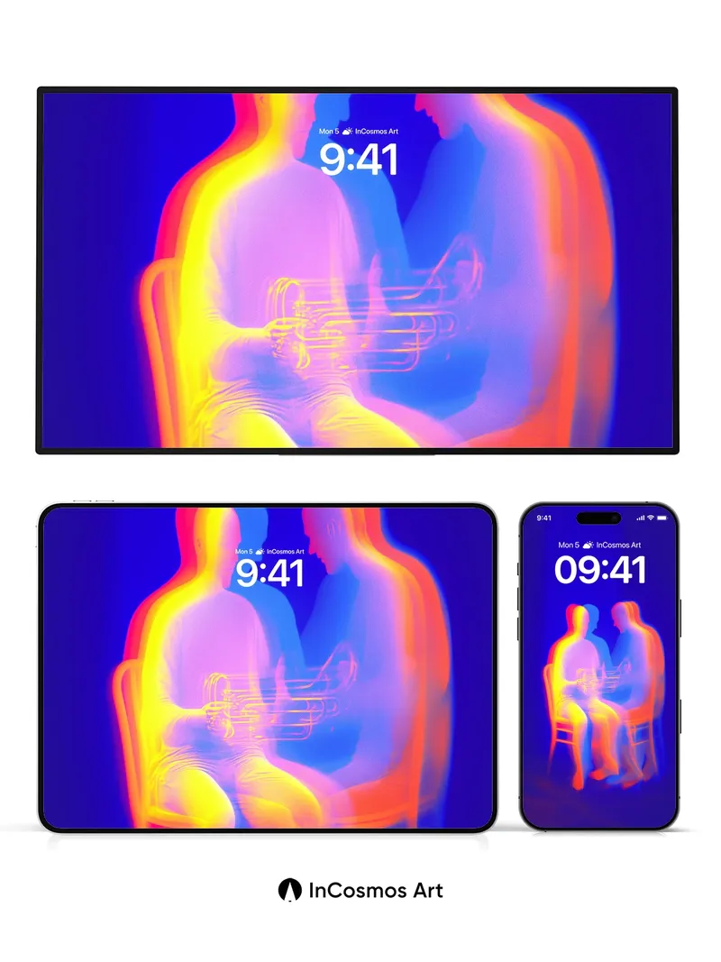 Neon Echo Wallpaper with Dual Silhouettes