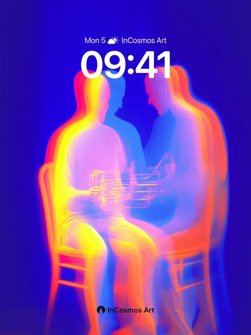 Neon Echo Wallpaper with Dual Silhouettes