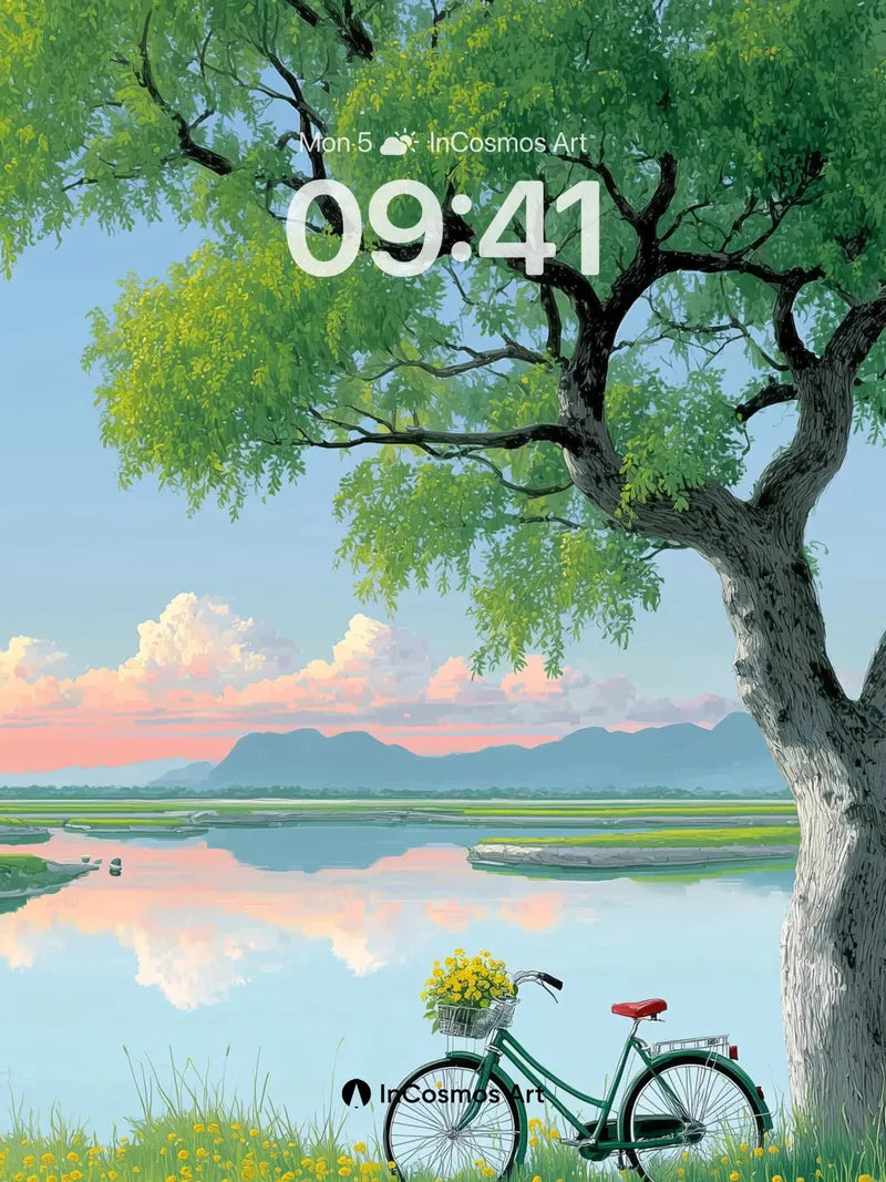 Serenity Tree Wallpaper with Bicycle Bloom wallpaper for iPhone, iPad & Mac