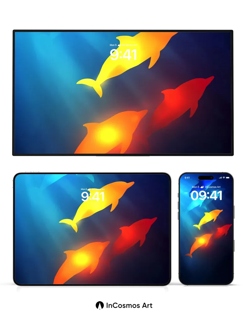 Luminous Abyss Wallpaper with Radiant Dolphins