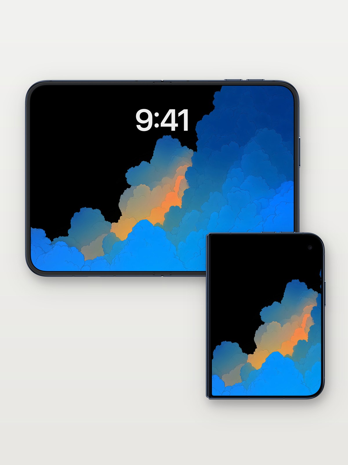 Sunset Gradient Cloudscape Wallpaper on iPhone Duo, open and closed