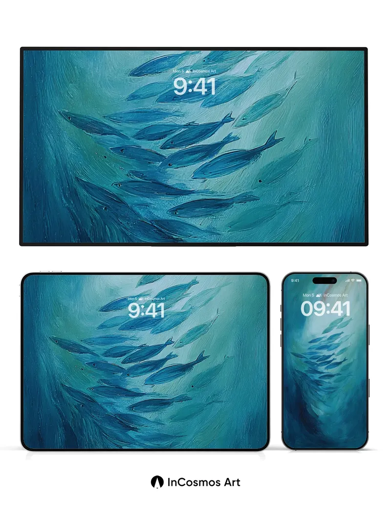 Serenity Swarm Wallpaper with Oceanic Flow