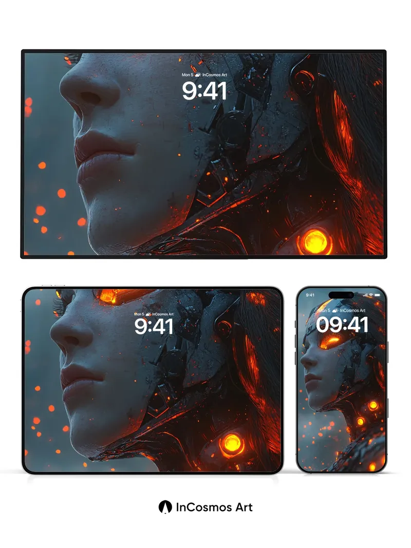 Futuristic Ember Wallpaper with Glowing Circuitry