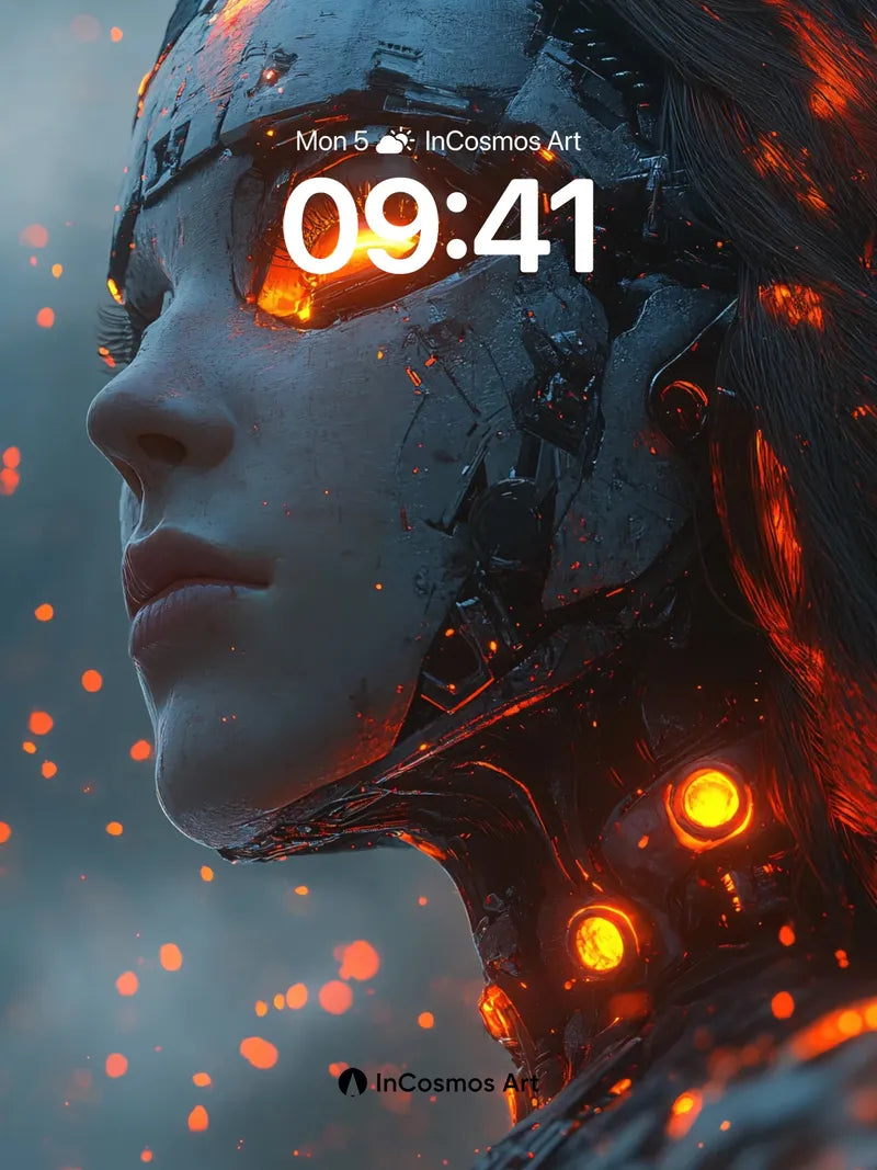 Futuristic Ember Wallpaper with Glowing Circuitry