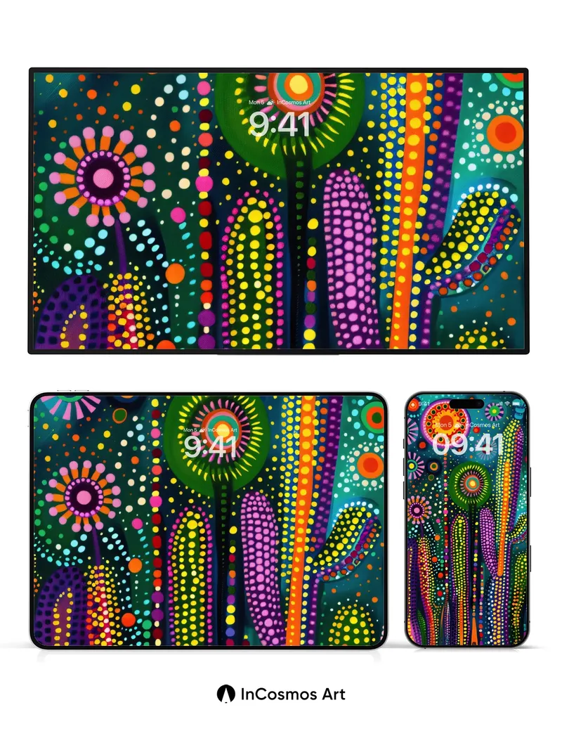 Cosmic Bloom Wallpaper with Dot-Weave Magic