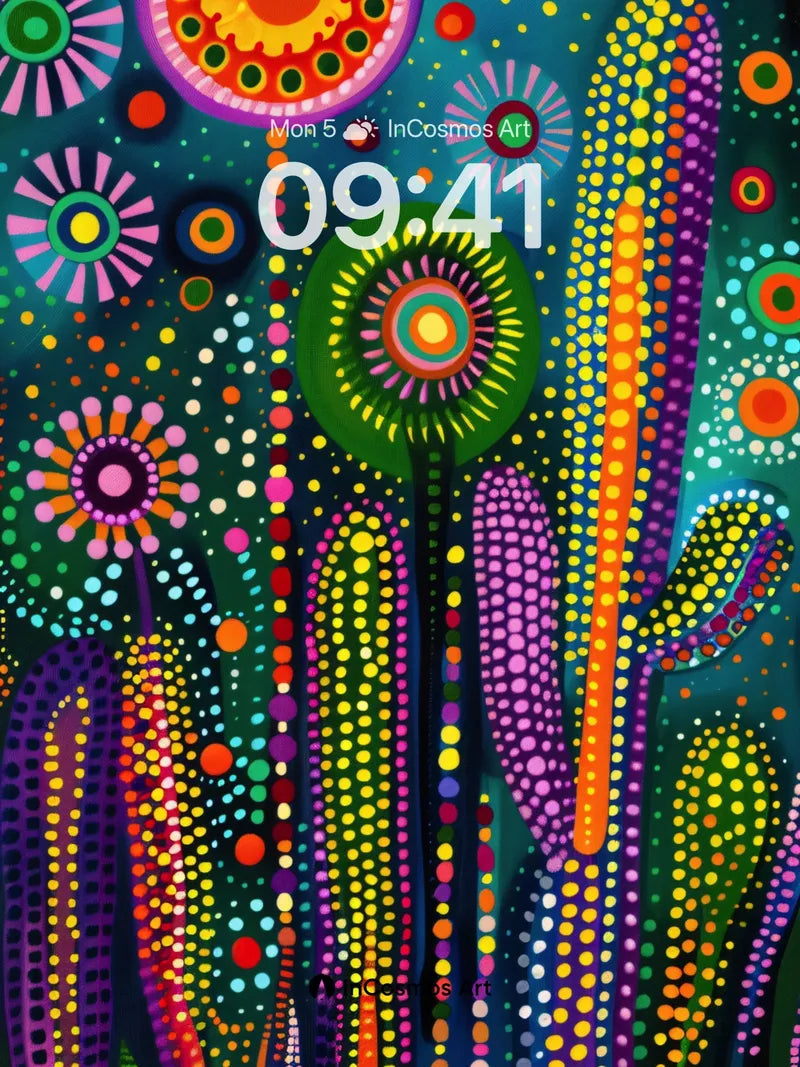 Cosmic Bloom Wallpaper with Dot-Weave Magic