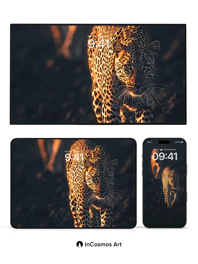 Golden Shadow Leopard Wallpaper with Distant Echo