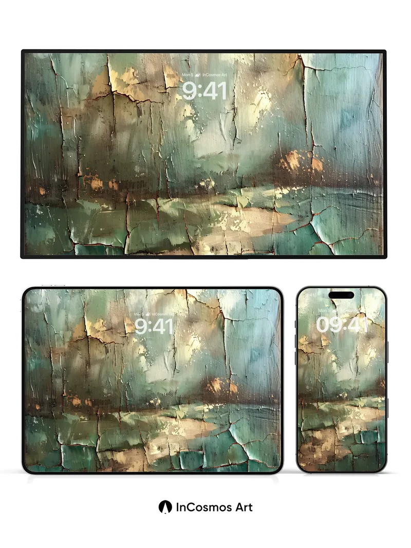 Cracked Verdigris Wallpaper with Ancient Light