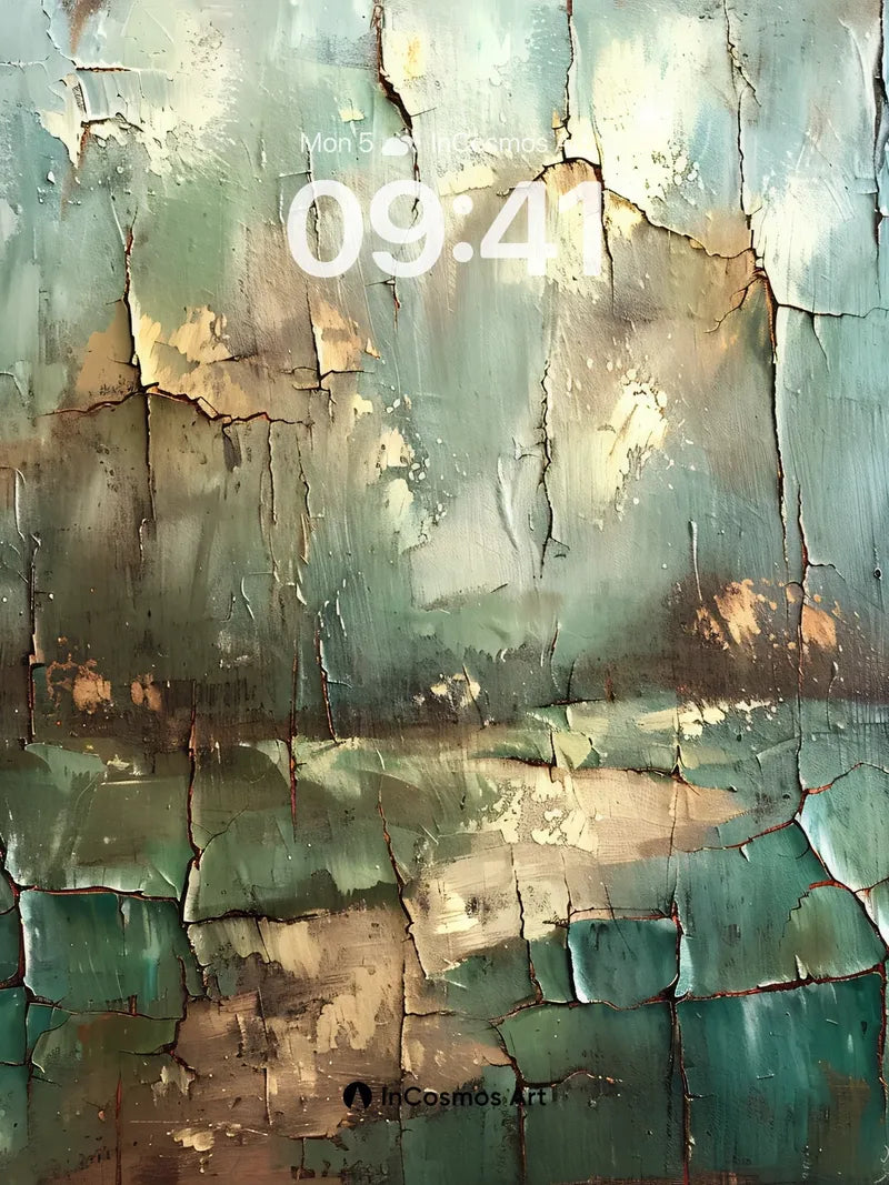 Cracked Verdigris Wallpaper with Ancient Light