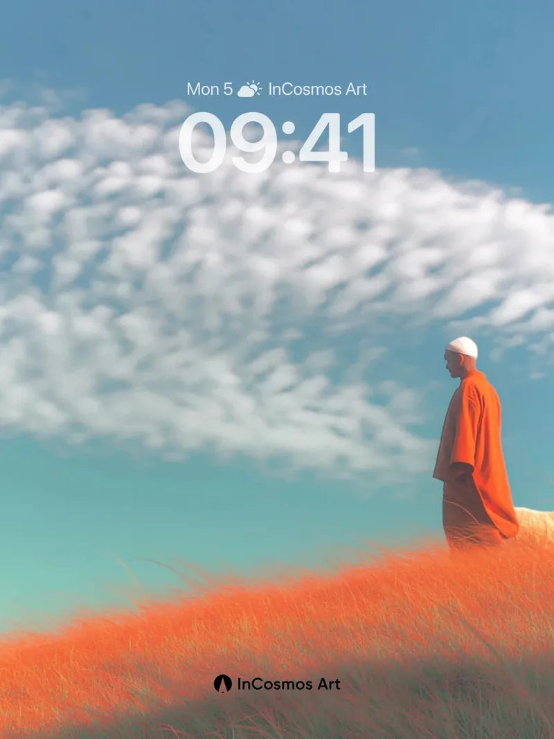 Serenity Cloudscape Wallpaper with Orange Field wallpaper for iPhone, iPad & Mac