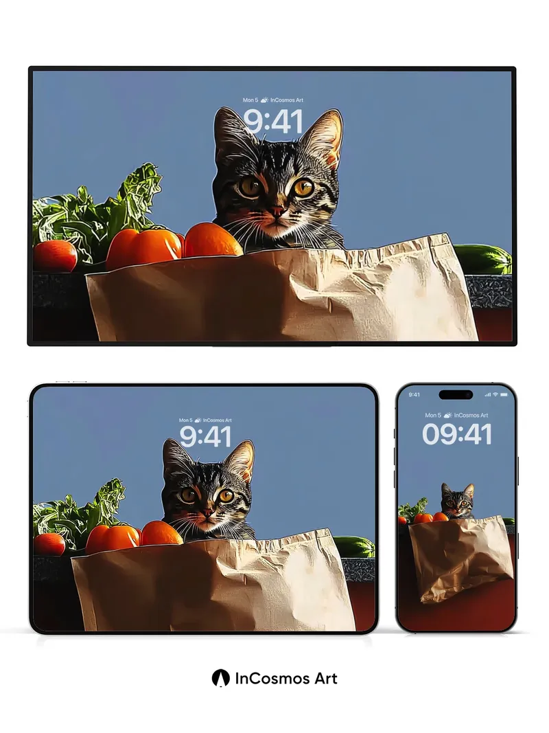 Curious Gaze Wallpaper with Paper Bag Surprise