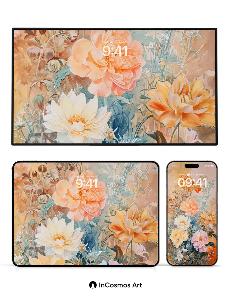 Golden Hush Floral Wallpaper with Whispering Petals