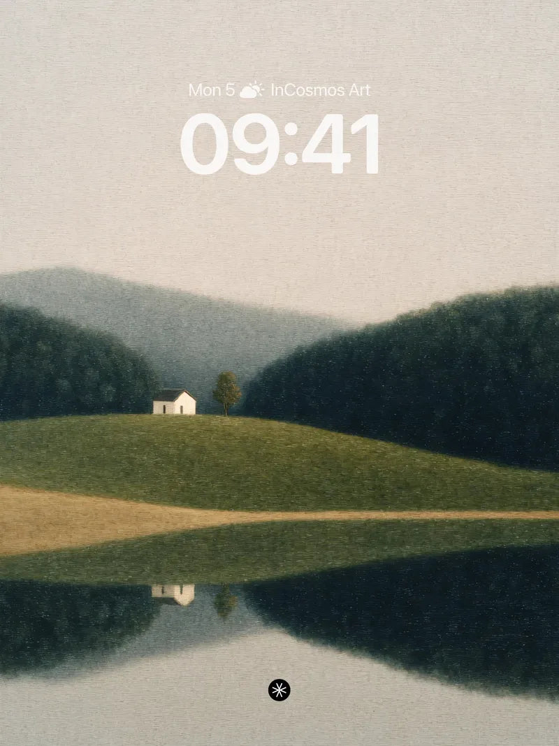 Serene Lake Reflection Wallpaper with Misty Hills wallpaper for iPhone, iPad & Mac