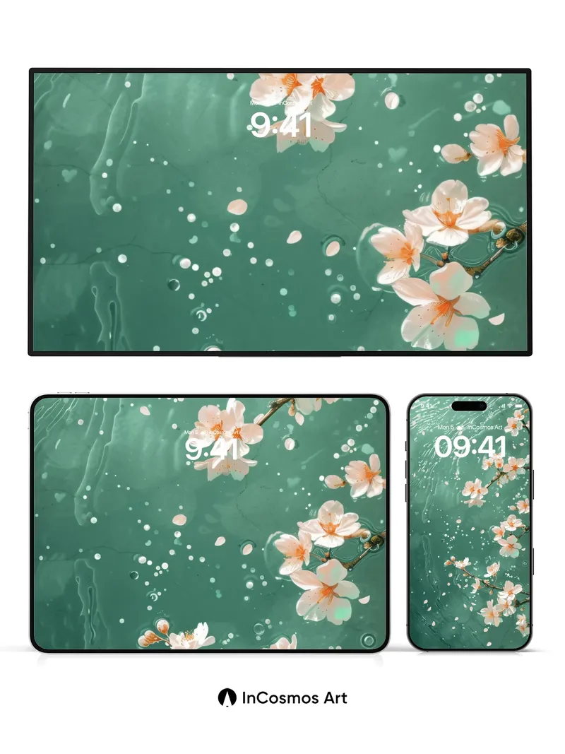 Serene Cherry Drift Wallpaper with Floating Petals