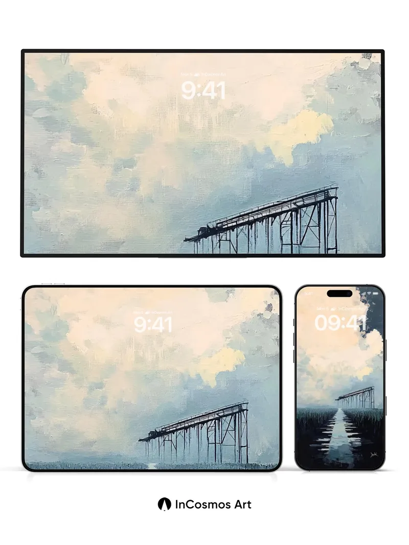 Serenity Bridge Wallpaper with Misty Reflections