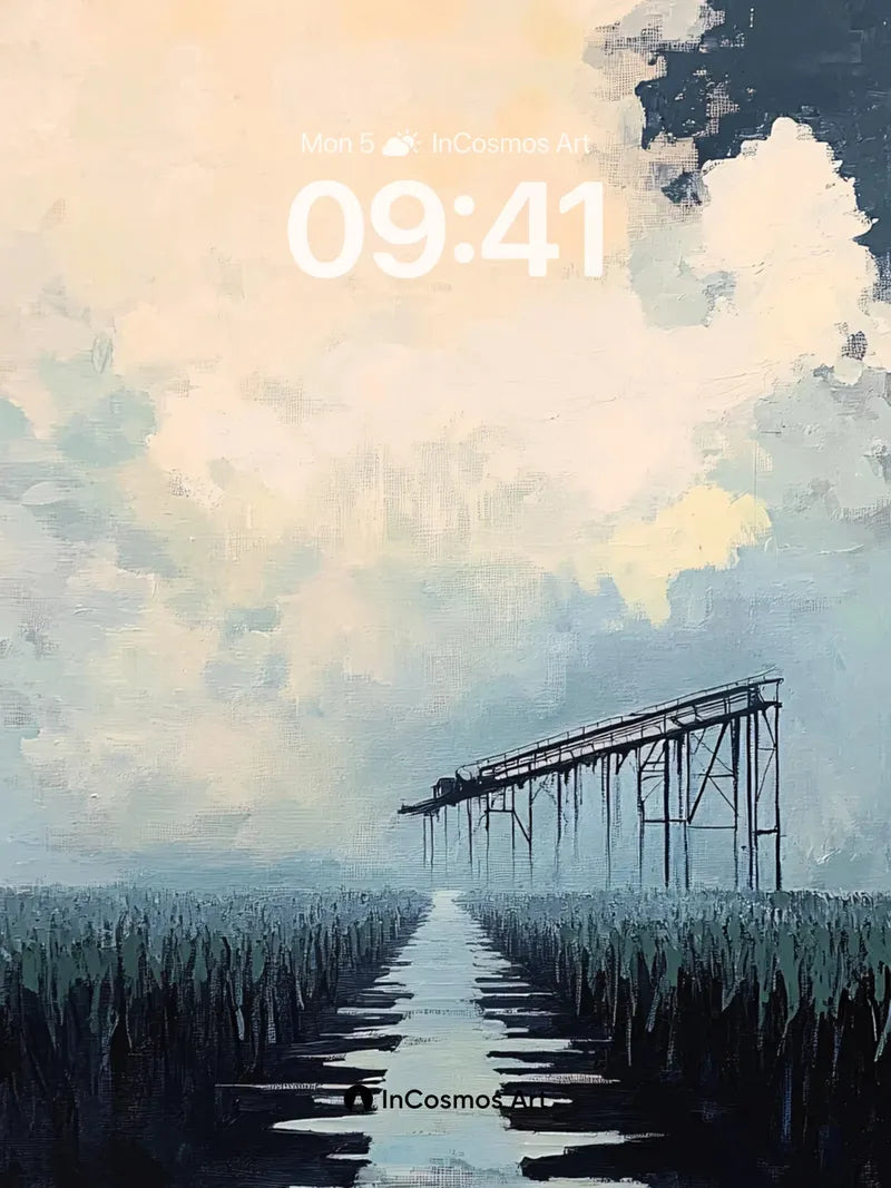 Serenity Bridge Wallpaper with Misty Reflections