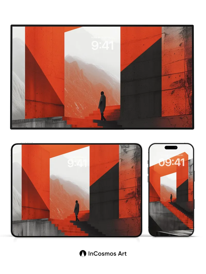 Crimson Threshold Wallpaper with Mountain Gaze