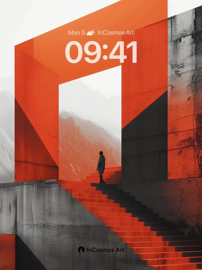 Crimson Threshold Wallpaper with Mountain Gaze