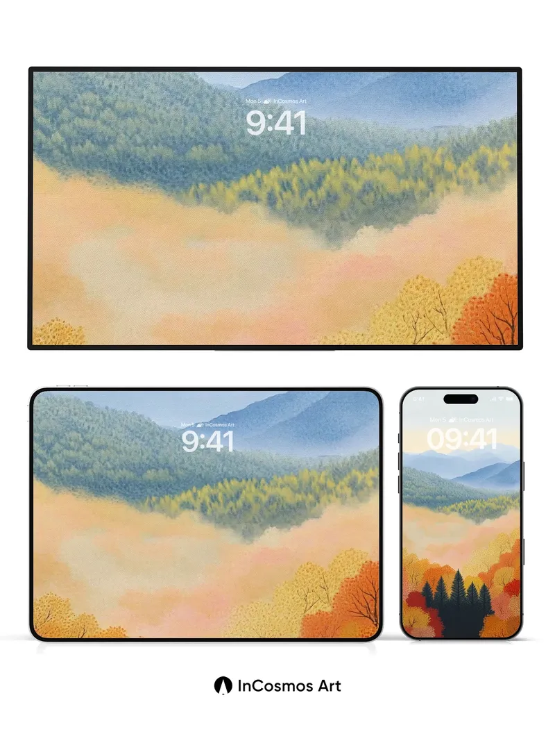 Autumn Hush Wallpaper with Misty Peaks