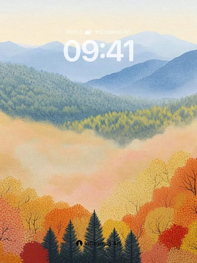 Autumn Hush Wallpaper with Misty Peaks