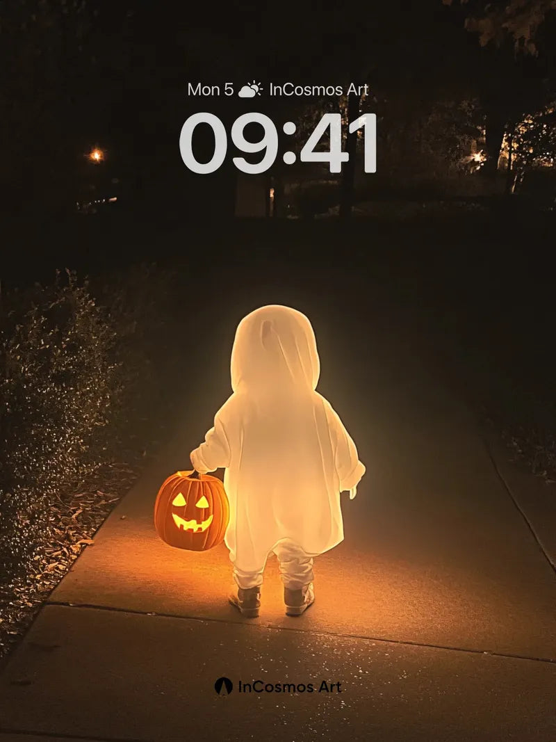 Glowing Ghost Wallpaper with Pumpkin Light