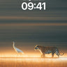 Golden Silence Wallpaper with Tiger and Heron wallpaper for iPhone, iPad & Mac
