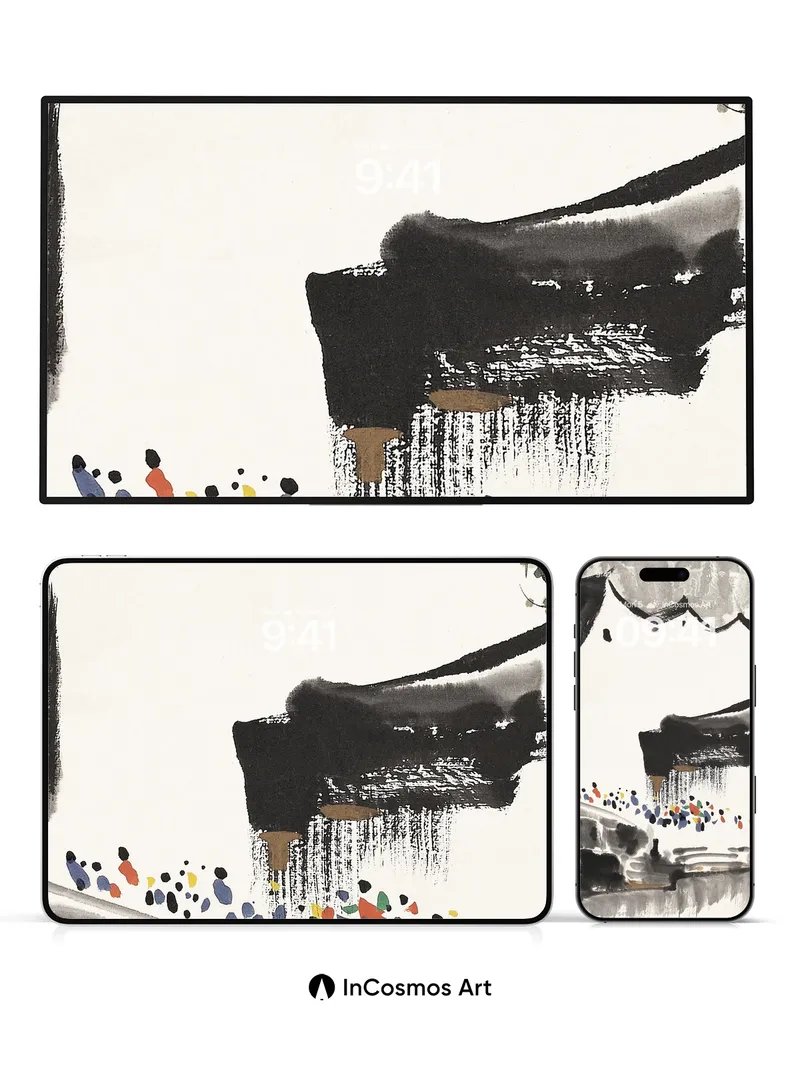 Ink Mirage Wallpaper with Floating Color Dots