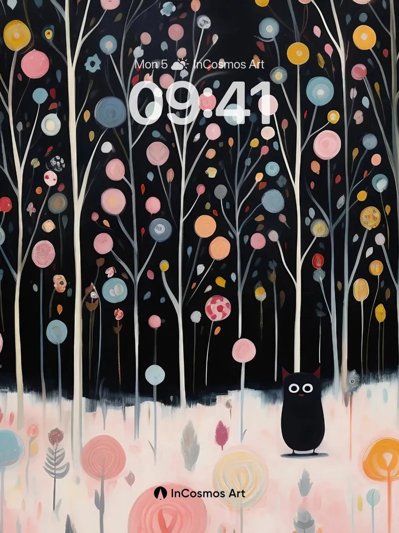 Whispering Grove Wallpaper with Midnight Cat