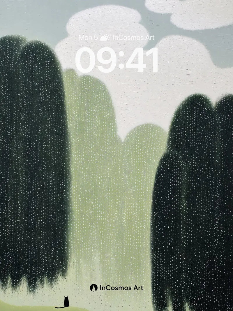 Serenity Forest Wallpaper with Silent Cat