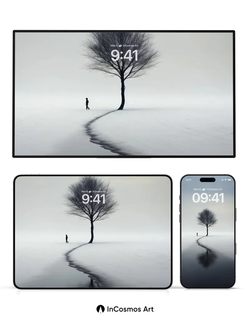 Solitary Mirror Wallpaper with Curved Path