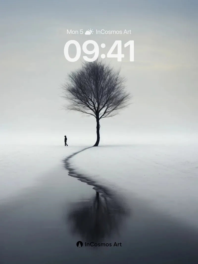 Solitary Mirror Wallpaper with Curved Path