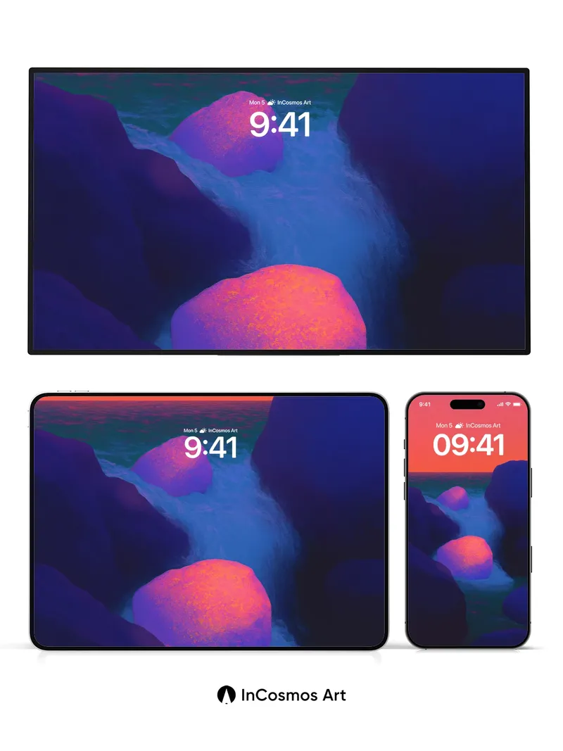 Neon Tide Wallpaper with Luminous Rocks