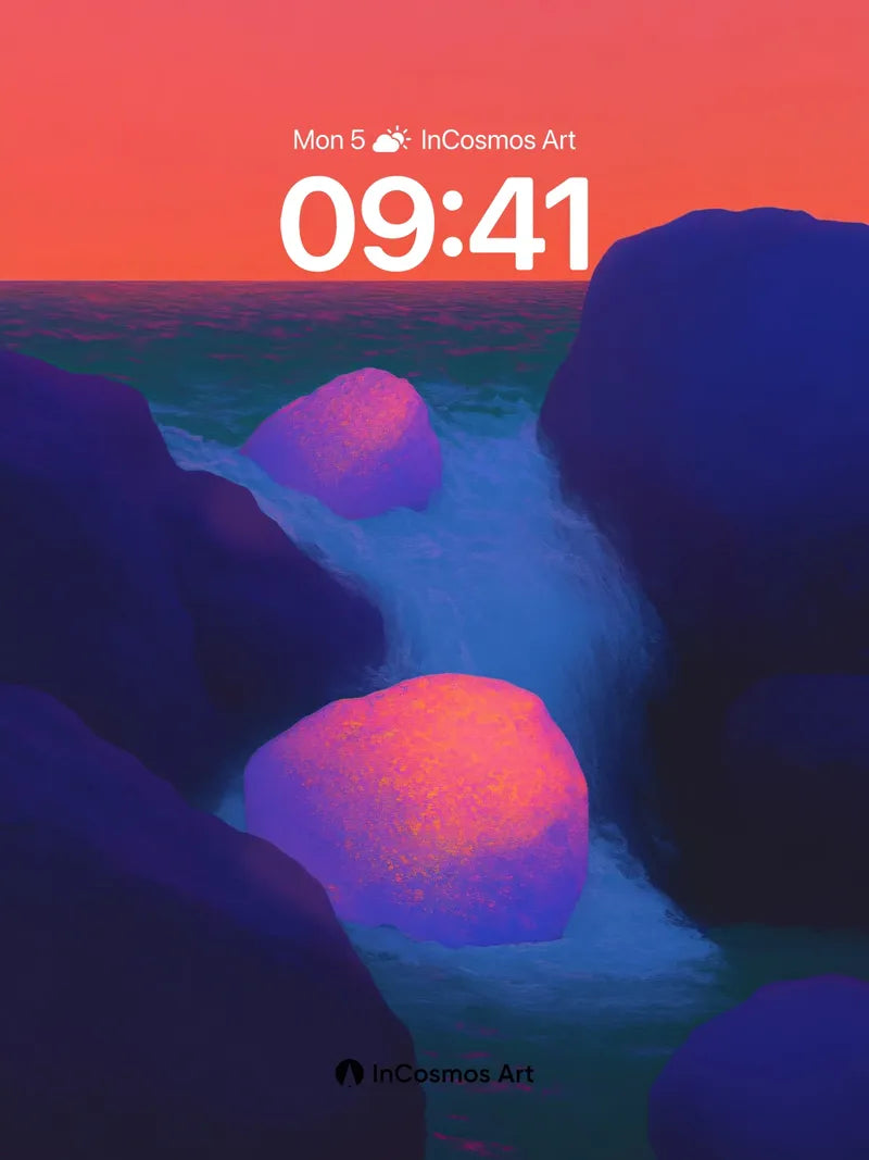 Neon Tide Wallpaper with Luminous Rocks