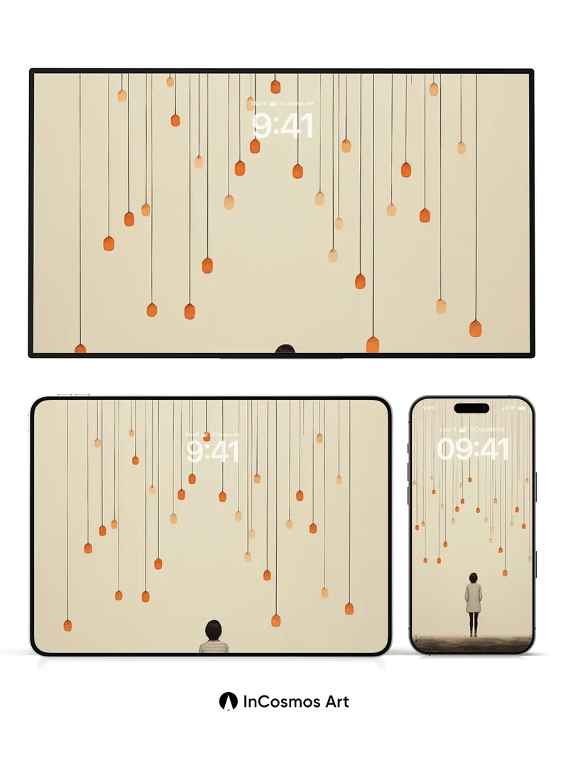 Suspended Light Wallpaper with Floating Orbs