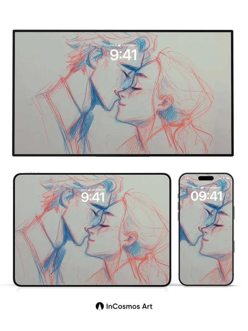 Whispering Lines Wallpaper with Dual-Hued Embrace