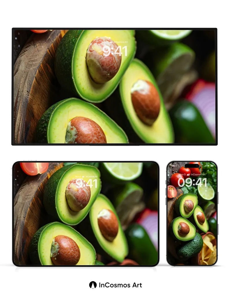 Sunlit Harvest Wallpaper with Avocado Embrace