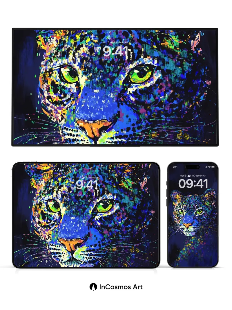 Electric Jungle Wallpaper with Neon Eyes