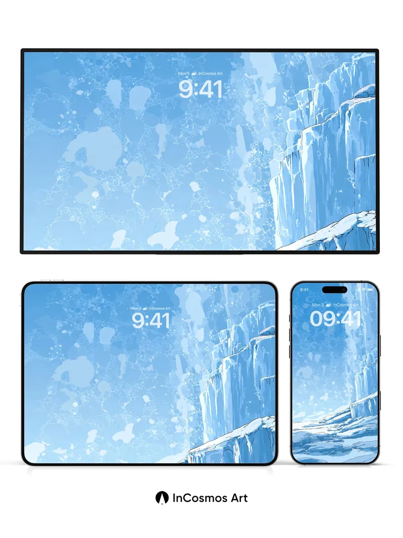 Frostfall Cascade Wallpaper with Icy Light Veins