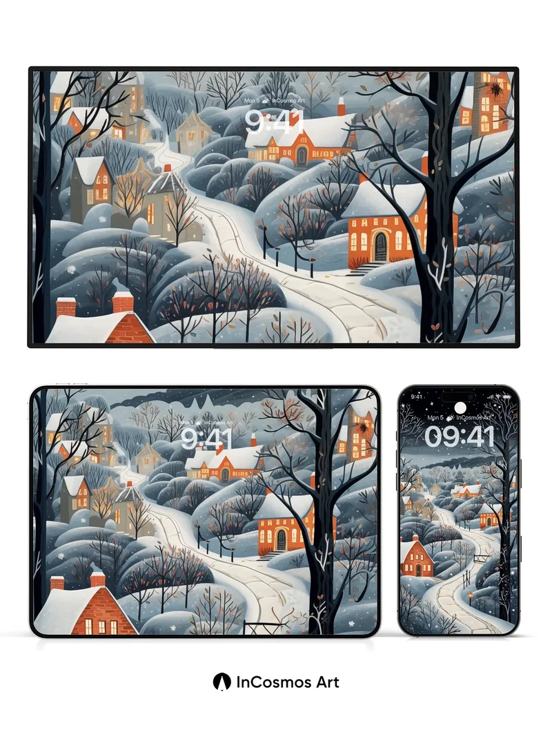 Snowfall Serenade Wallpaper with Starlit Path