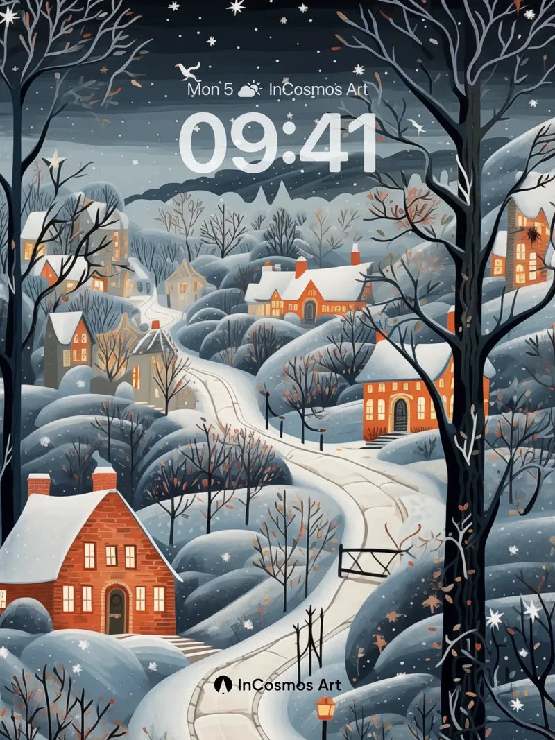 Snowfall Serenade Wallpaper with Starlit Path