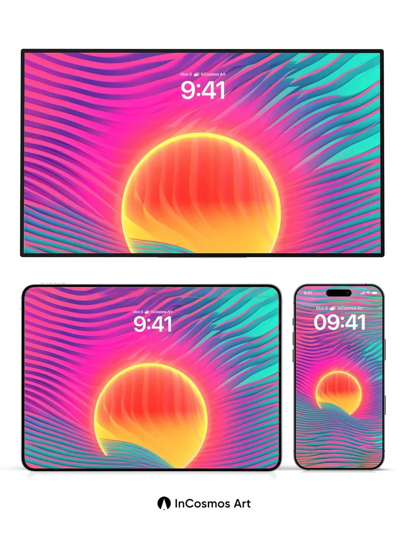 Neon Horizon Wallpaper with Wavy Light Fields