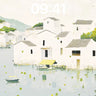 Serene Water Village Wallpaper with Floating Light wallpaper for iPhone, iPad & Mac