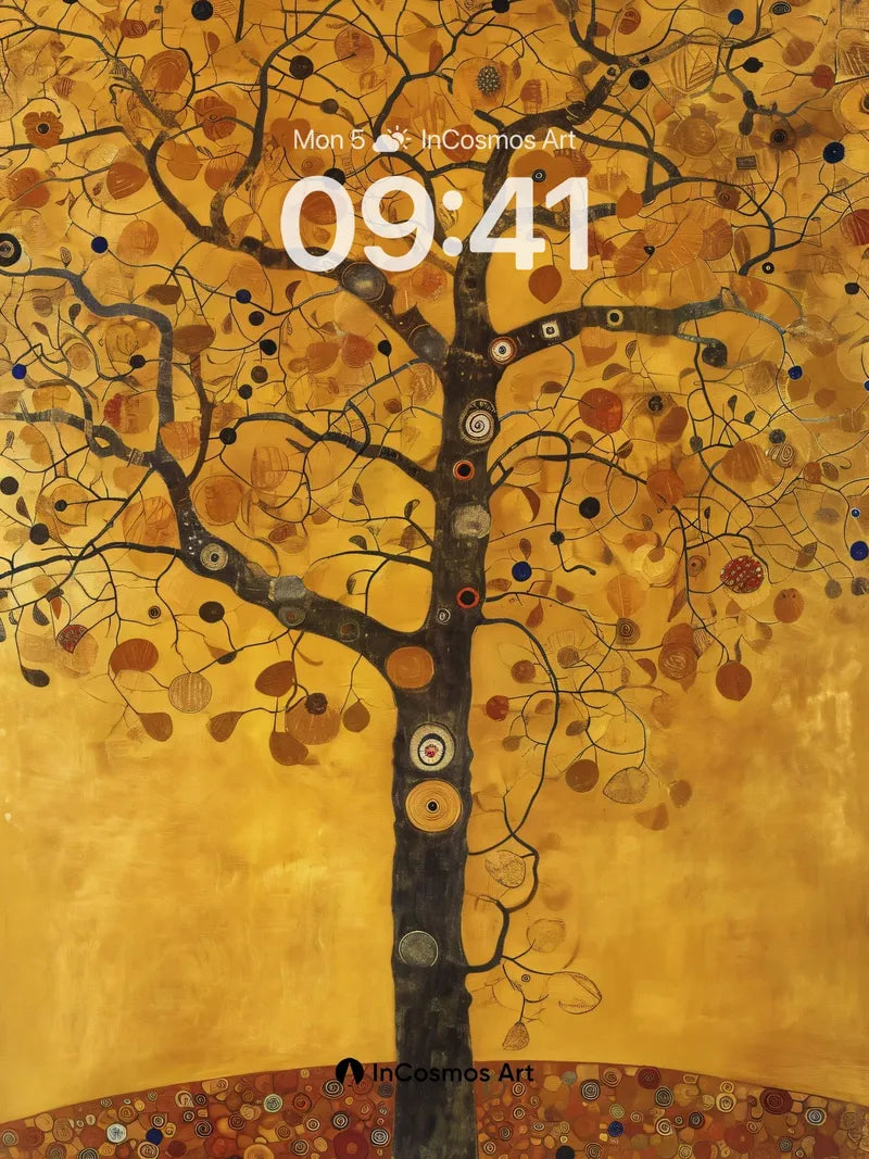 Golden Tree Wallpaper with Symbolic Orbs wallpaper for iPhone, iPad & Mac