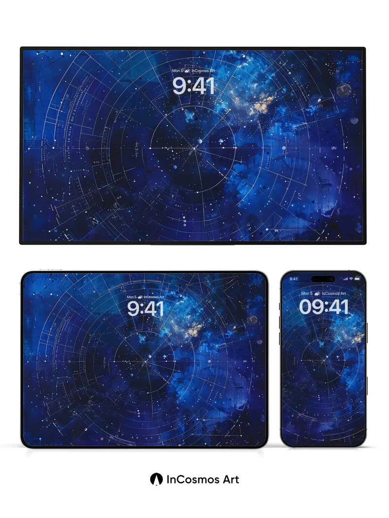 Cosmic Grid Wallpaper with Nebula Veil