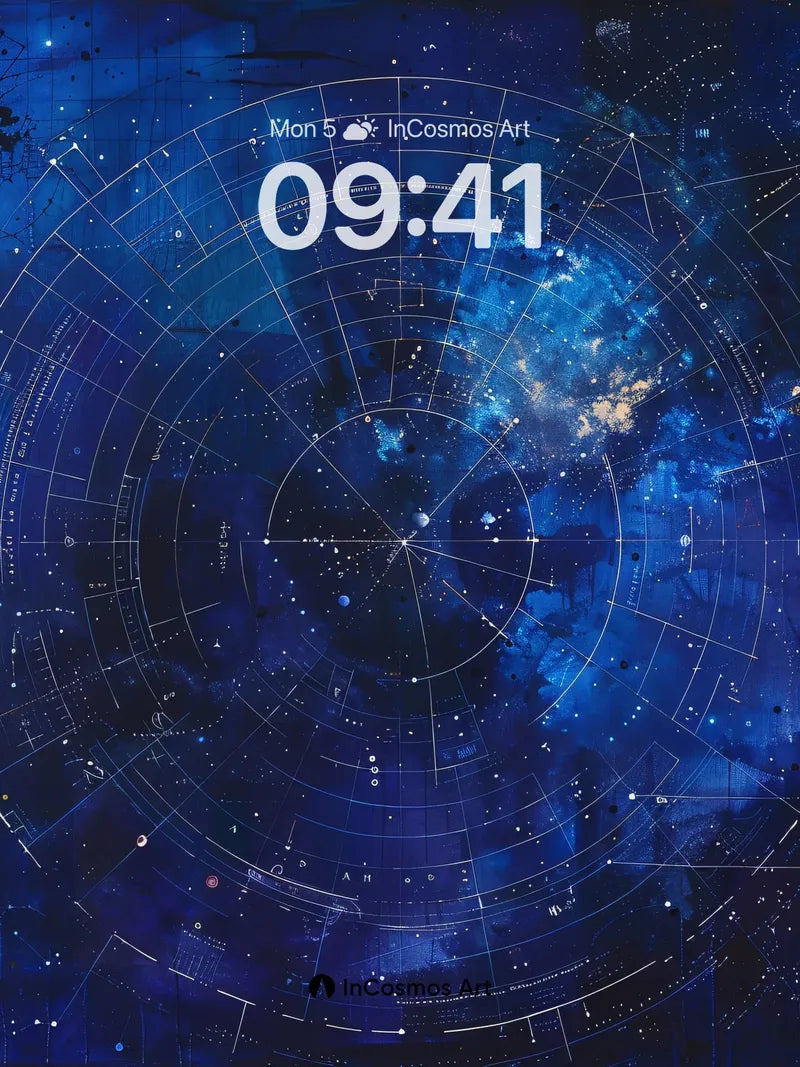 Cosmic Grid Wallpaper with Nebula Veil