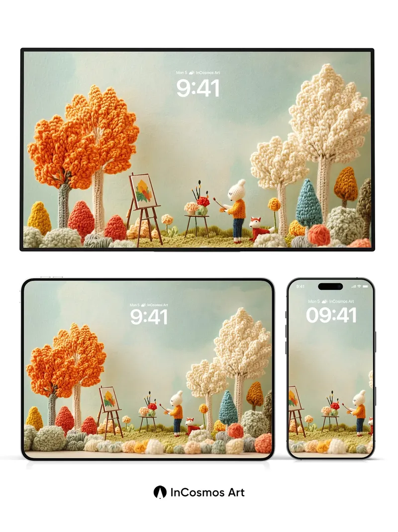 Knitted Autumn Wonderland Wallpaper with Tiny Artist