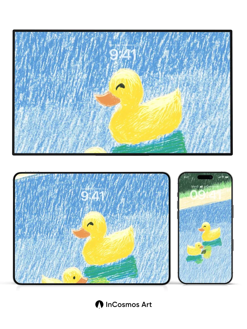 Serene Duckling Wallpaper with Crayon Textures