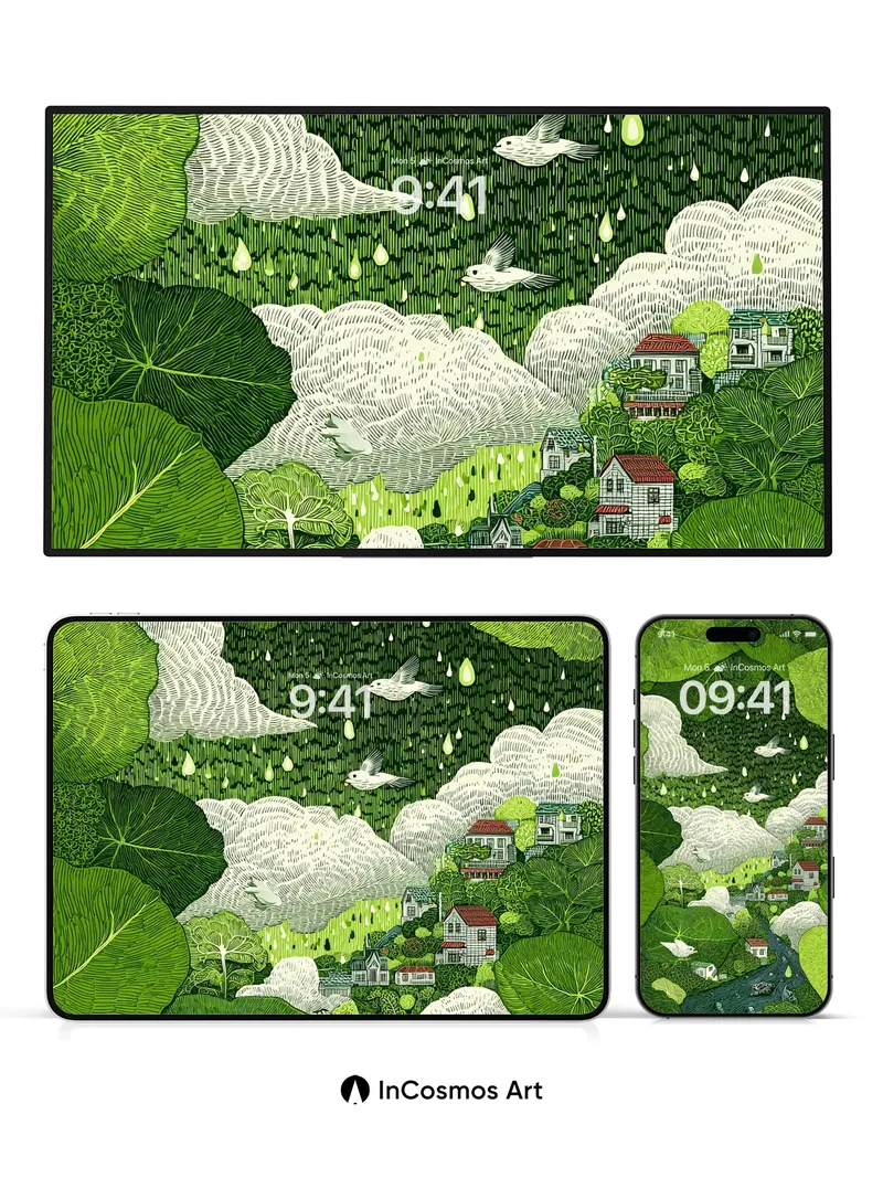 Whispering Canopy Wallpaper with Floating Villages