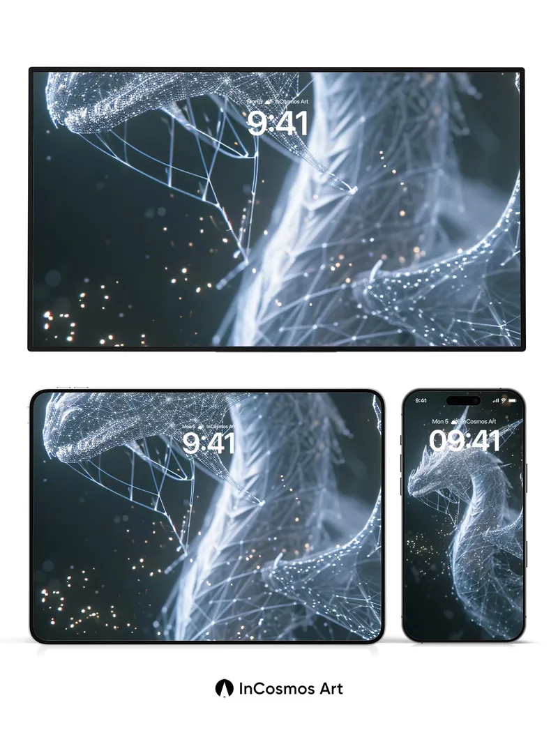 Luminous Web Dragon Wallpaper with Cosmic Particles